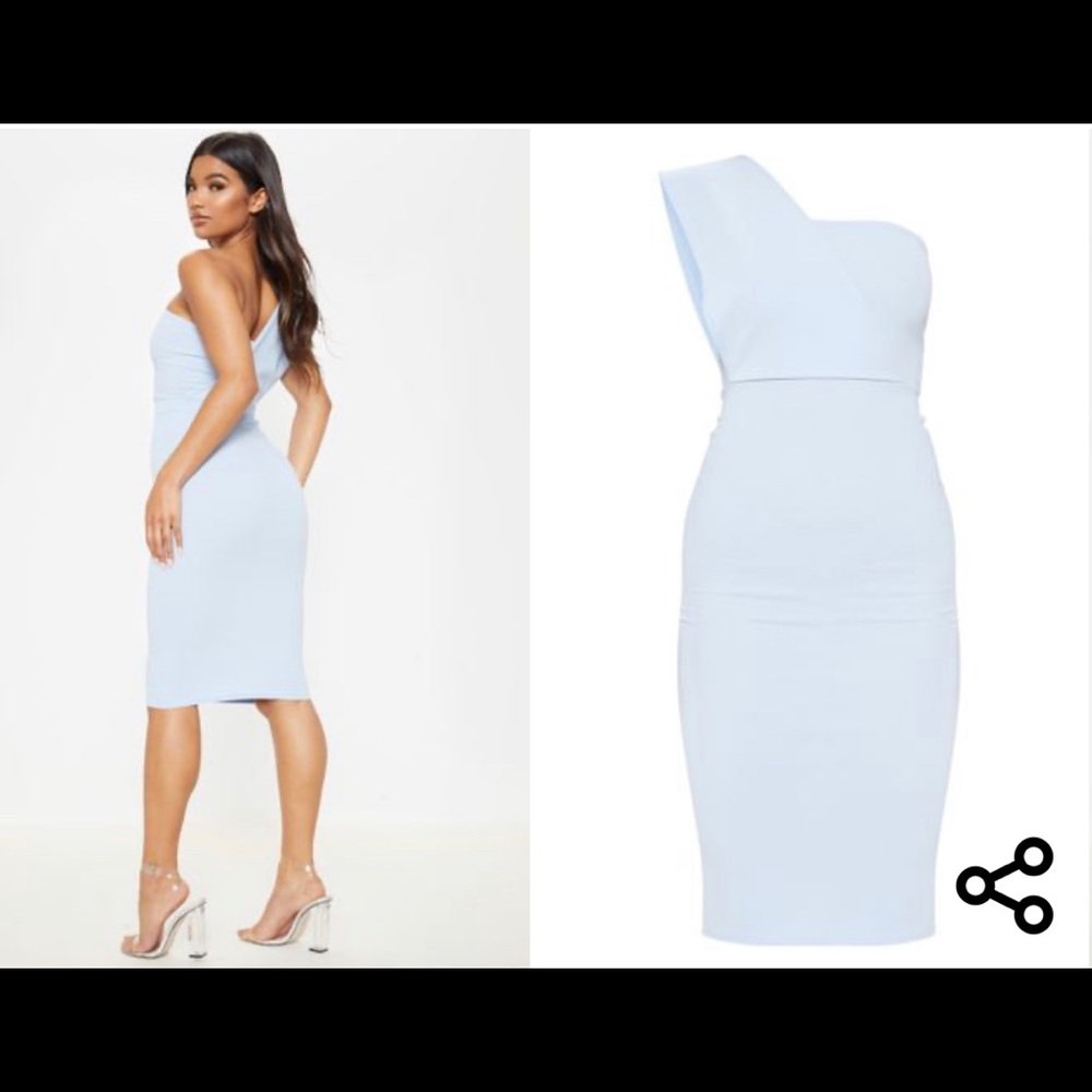 COPY - Dusty Blue One Shoulder Drape Midi Dress